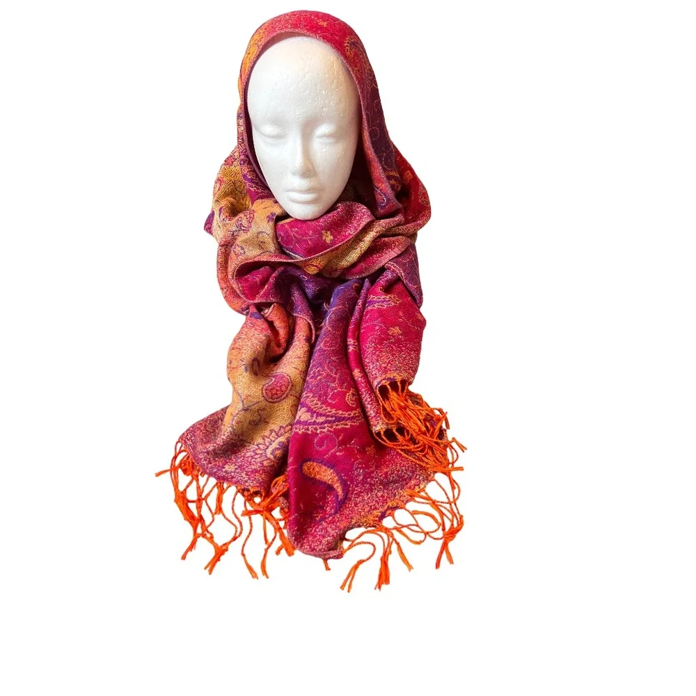 # B004 Multicolor Paisley Pashmina Scarf Shawl Wrap Fringe BohoStyle FallLayers